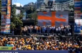 ვენესუელაში ხუან გუაიდოს აქციაზე საქართველოს დროშა გამოჩნდა - ვიდეო