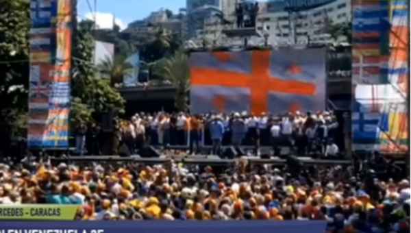ვენესუელაში ხუან გუაიდოს აქციაზე საქართველოს დროშა გამოჩნდა - ვიდეო