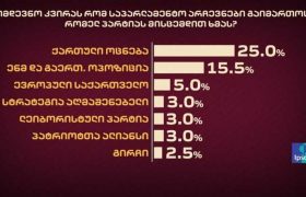 "ქართული ოცნება" - 25%, "ძალა ერთობაშია" - 15%, ევროპული საქართველო- 5%