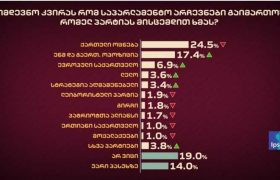 ქართული ოცნება - 24.5%, ენმ და გაერთიანებული ოპოზიცია - 17.4%, ევროპული საქართველო - 6.9%, ლელო - 3.6%