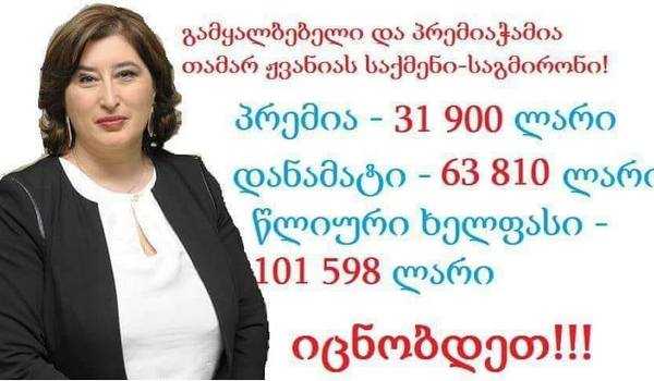 თამარ ჟვანიას წლიური ხელფასი - 101.598 ლარი