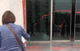 ელენე ხოშტარიამ მთავრობის შენობას წითელი საღებავი შეასხა